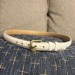 White Leather Belt with Gold Buckle